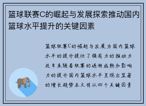篮球联赛C的崛起与发展探索推动国内篮球水平提升的关键因素