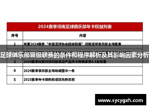 足球俱乐部晋级联赛的条件和程序解析及其影响因素分析
